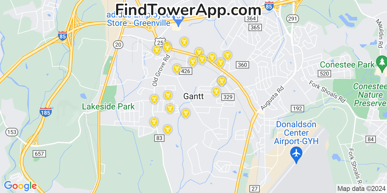 T-Mobile 4G/5G cell tower coverage map Gantt, South Carolina