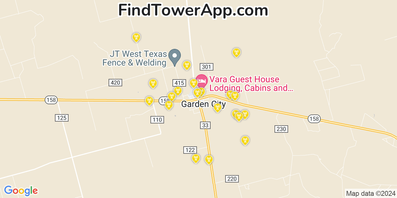 AT&T 4G/5G cell tower coverage map Garden City, Texas