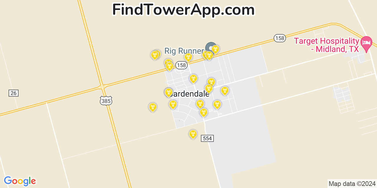 AT&T 4G/5G cell tower coverage map Gardendale, Texas