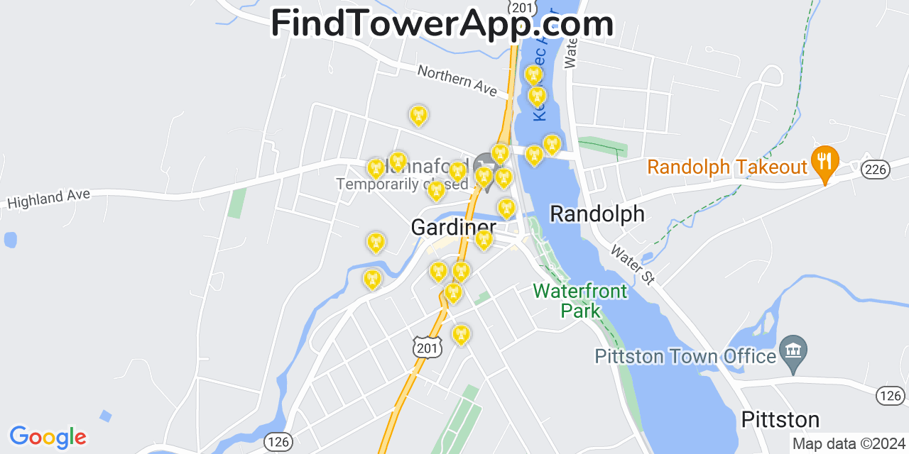 T-Mobile 4G/5G cell tower coverage map Gardiner, Maine