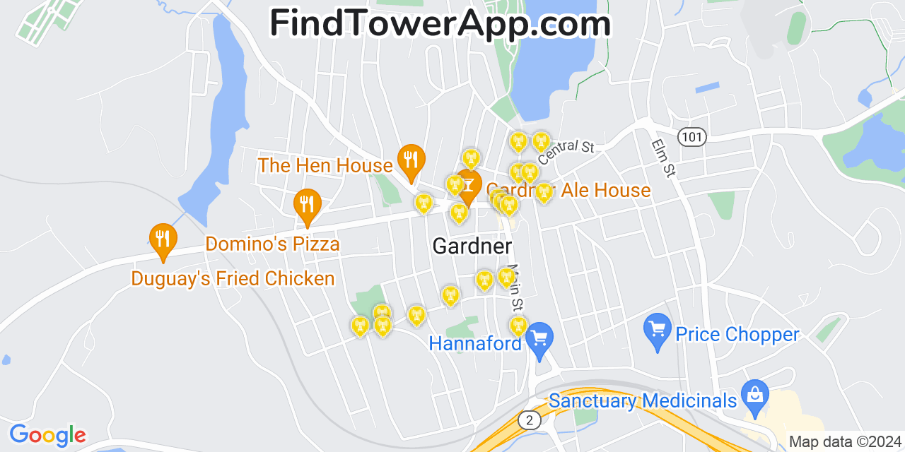 AT&T 4G/5G cell tower coverage map Gardner, Massachusetts