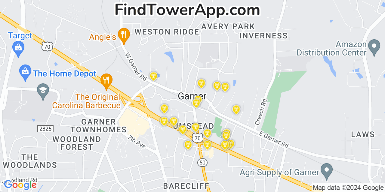 AT&T 4G/5G cell tower coverage map Garner, North Carolina