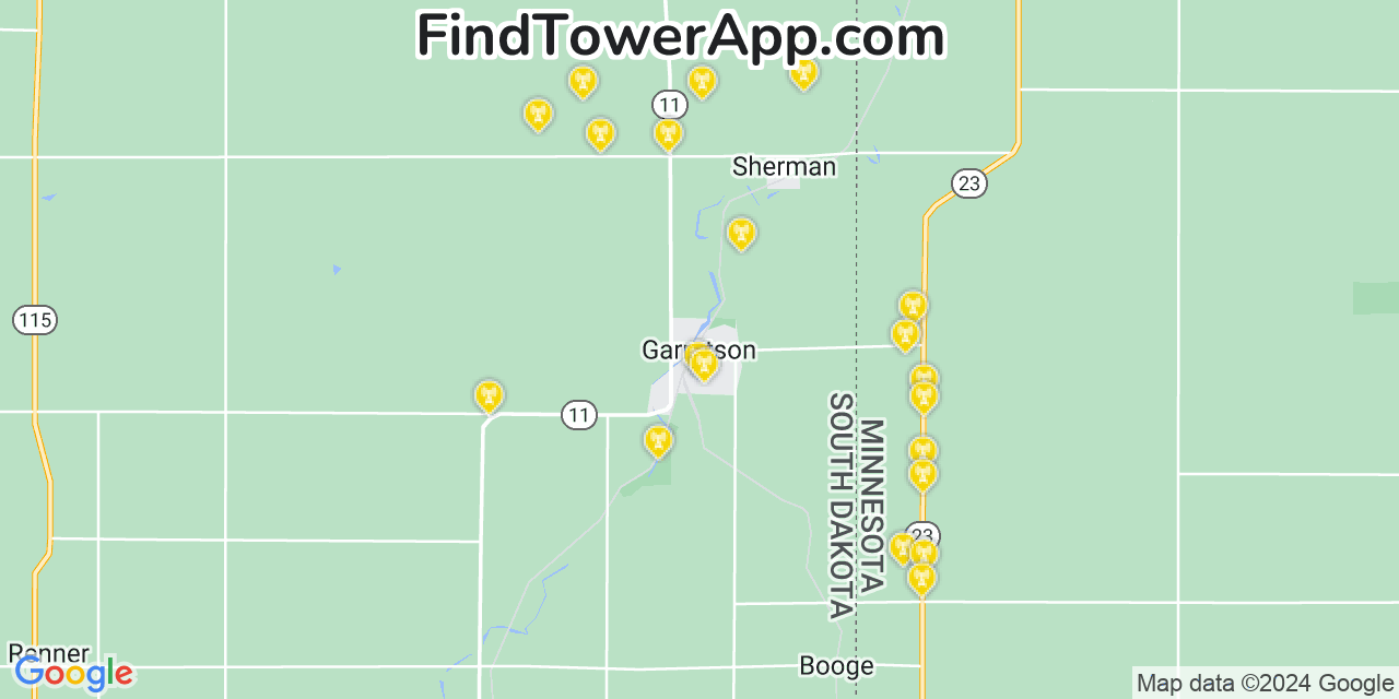 AT&T 4G/5G cell tower coverage map Garretson, South Dakota