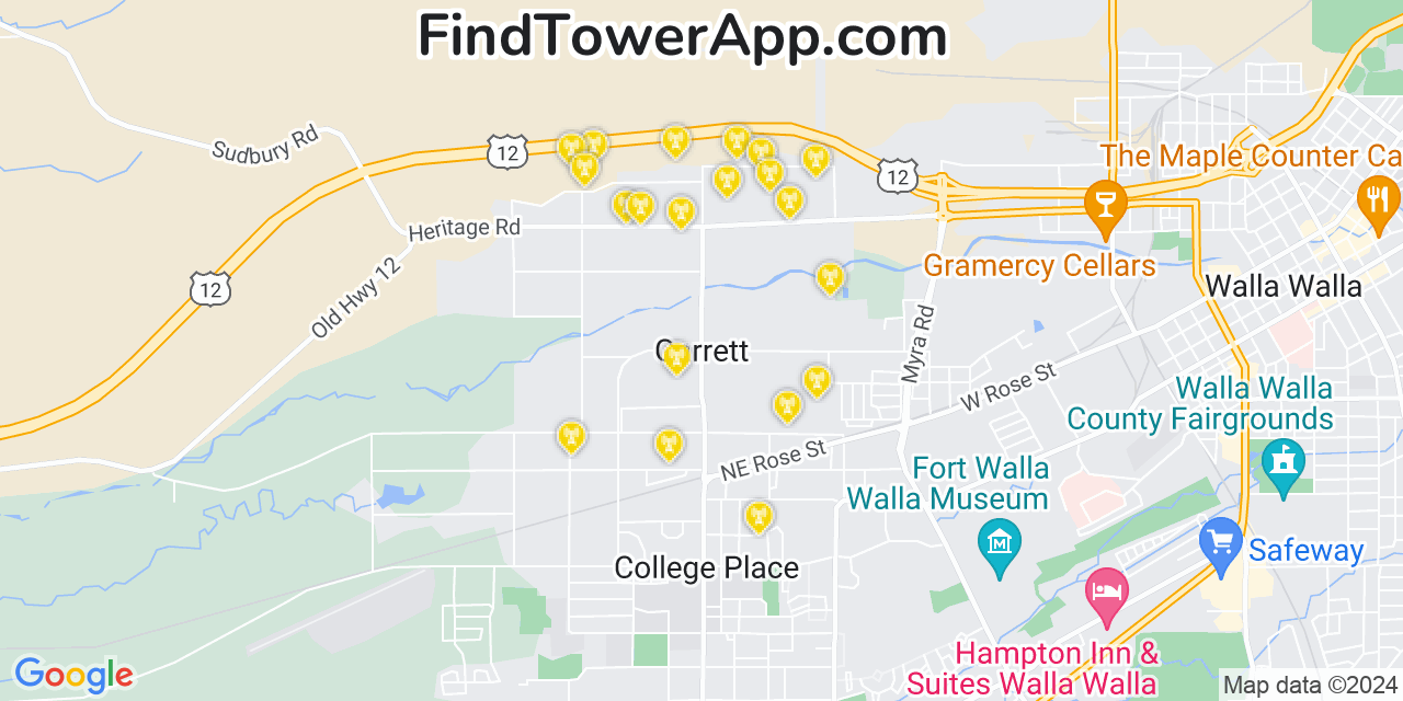 AT&T 4G/5G cell tower coverage map Garrett, Washington