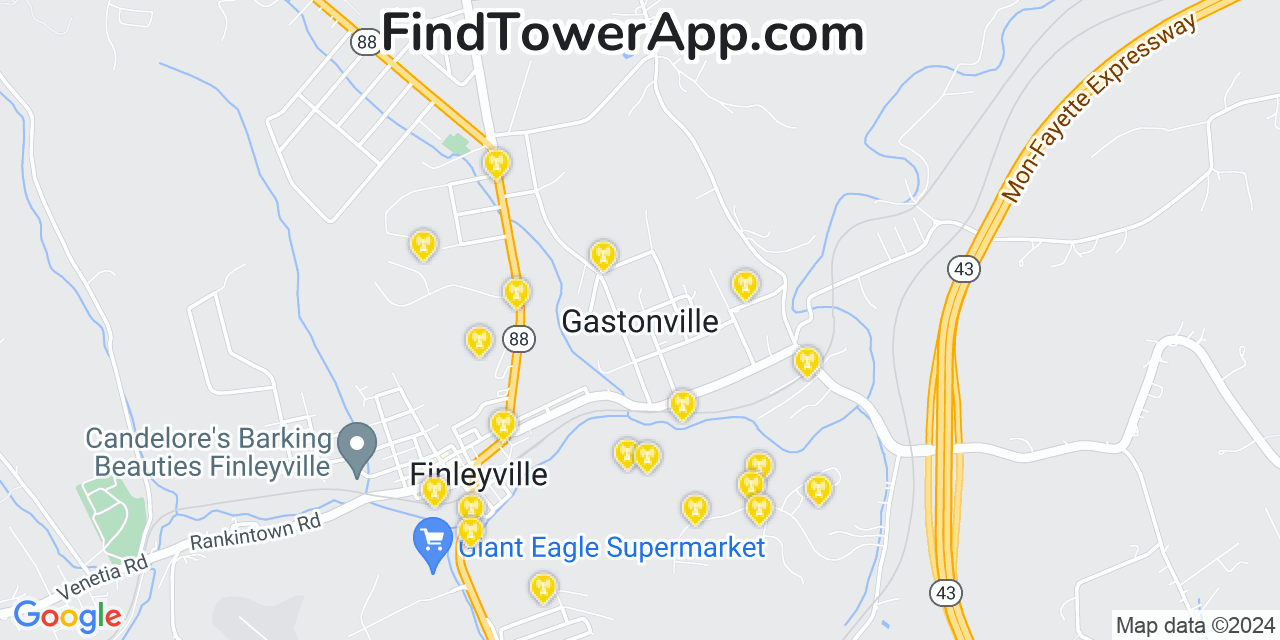 AT&T 4G/5G cell tower coverage map Gastonville, Pennsylvania