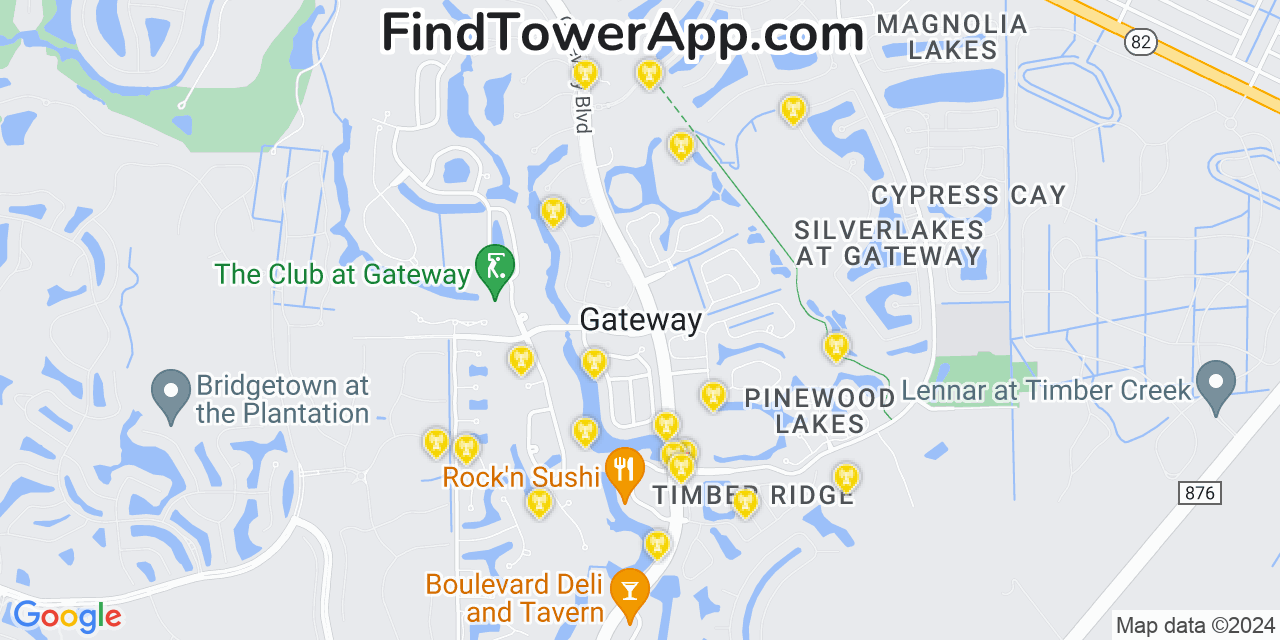 AT&T 4G/5G cell tower coverage map Gateway, Florida