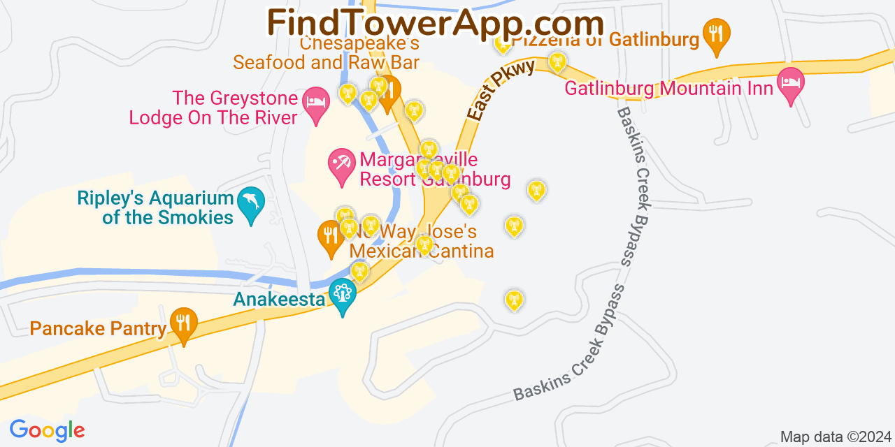 AT&T 4G/5G cell tower coverage map Gatlinburg, Tennessee