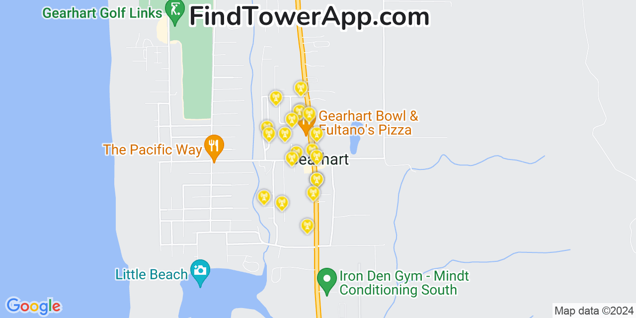 AT&T 4G/5G cell tower coverage map Gearhart, Oregon