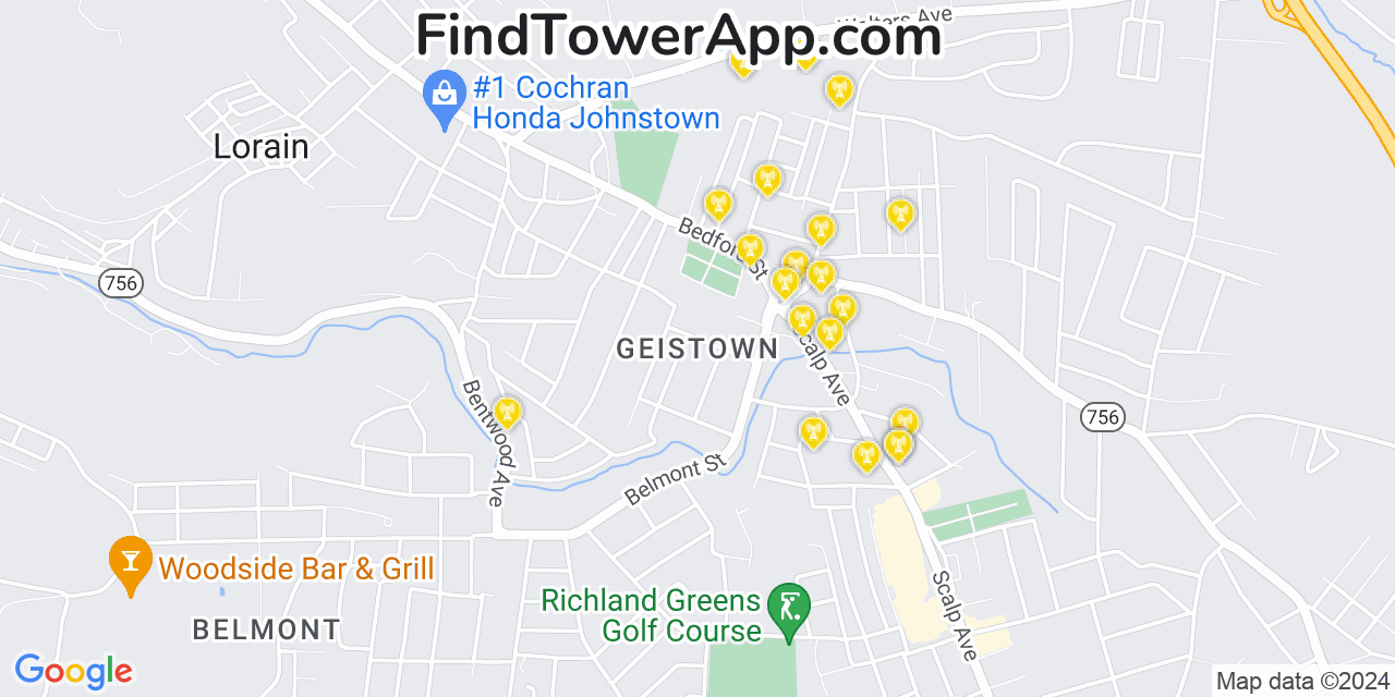 Verizon 4G/5G cell tower coverage map Geistown, Pennsylvania