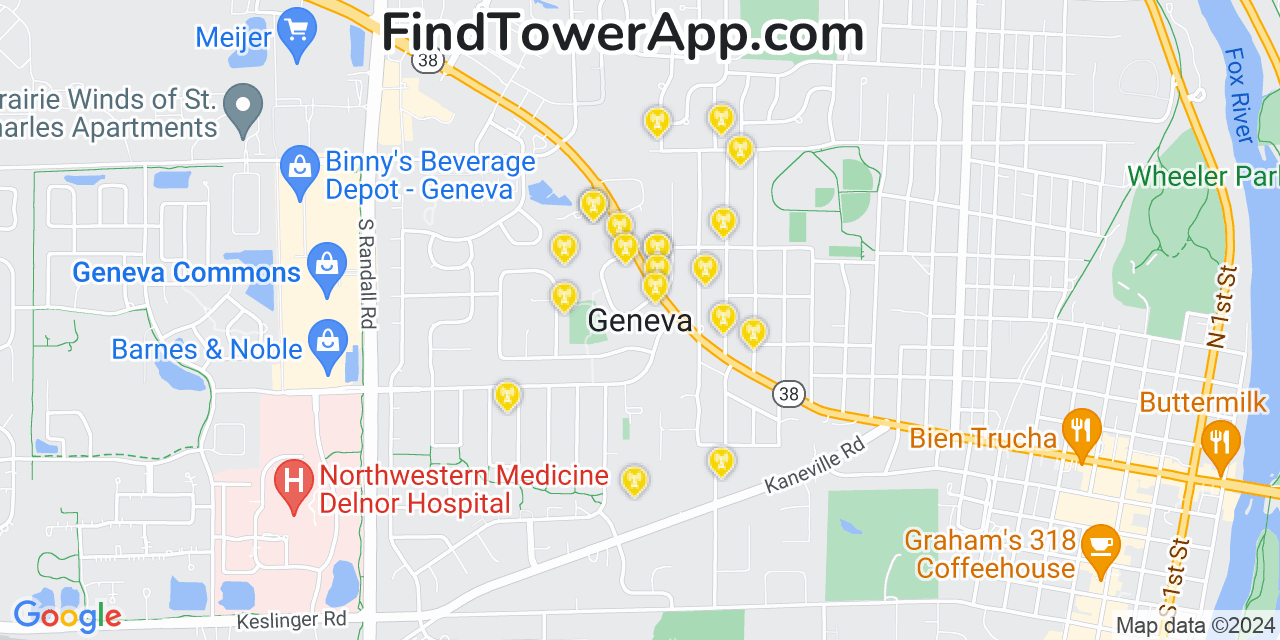 AT&T 4G/5G cell tower coverage map Geneva, Illinois