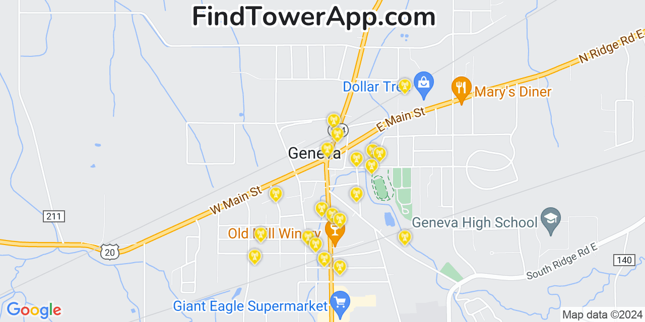 Verizon 4G/5G cell tower coverage map Geneva, Ohio