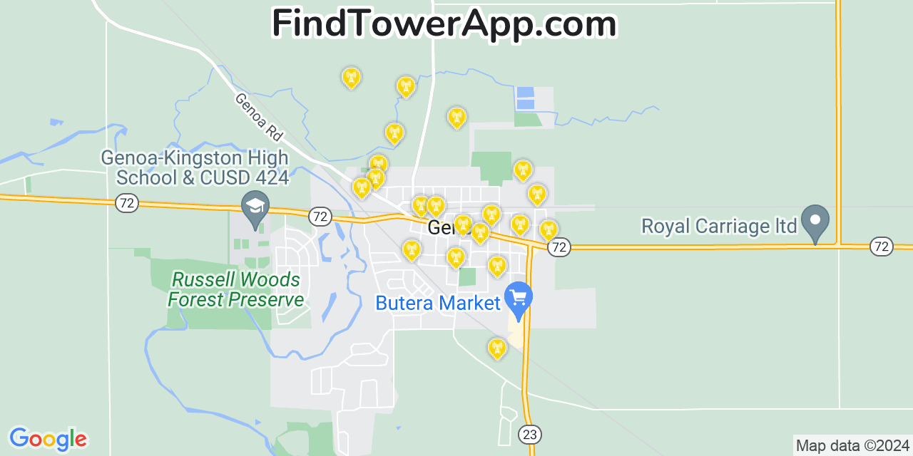 Verizon 4G/5G cell tower coverage map Genoa, Illinois