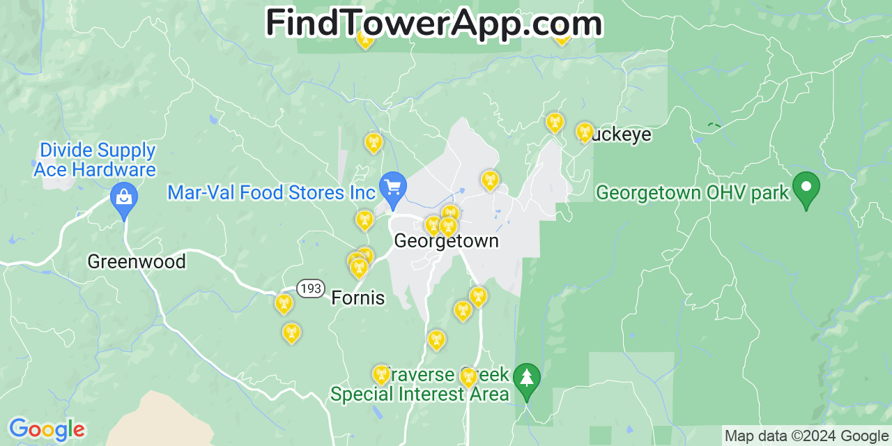 AT&T 4G/5G cell tower coverage map Georgetown, California