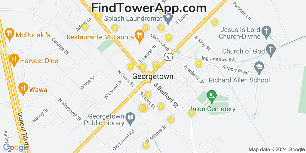 Verizon 4G/5G cell tower coverage map Georgetown, Delaware