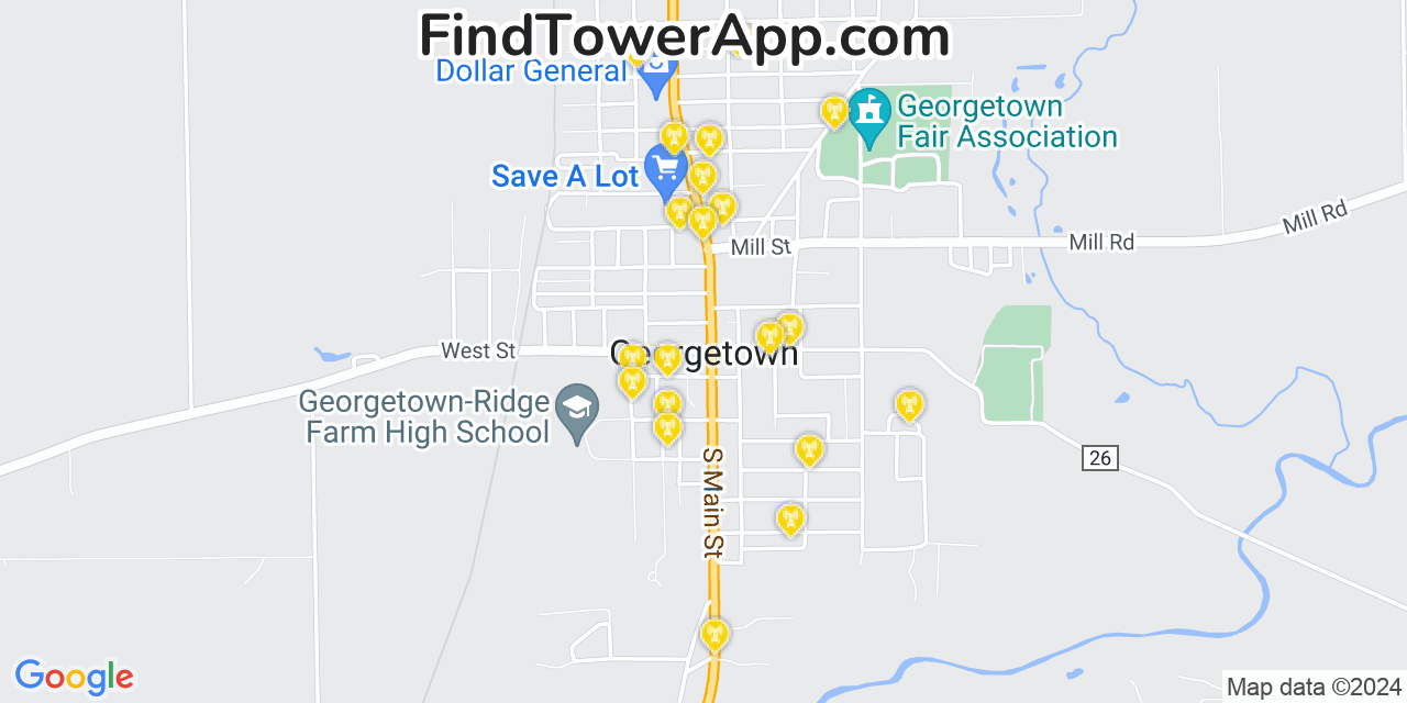 Verizon 4G/5G cell tower coverage map Georgetown, Illinois