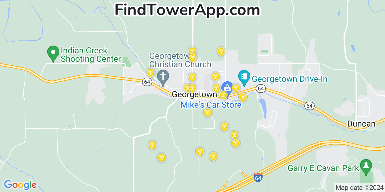 AT&T 4G/5G cell tower coverage map Georgetown, Indiana