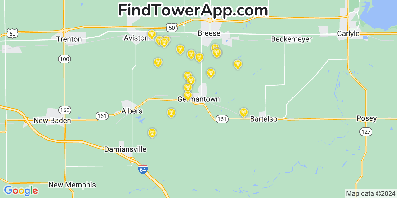 AT&T 4G/5G cell tower coverage map Germantown, Illinois