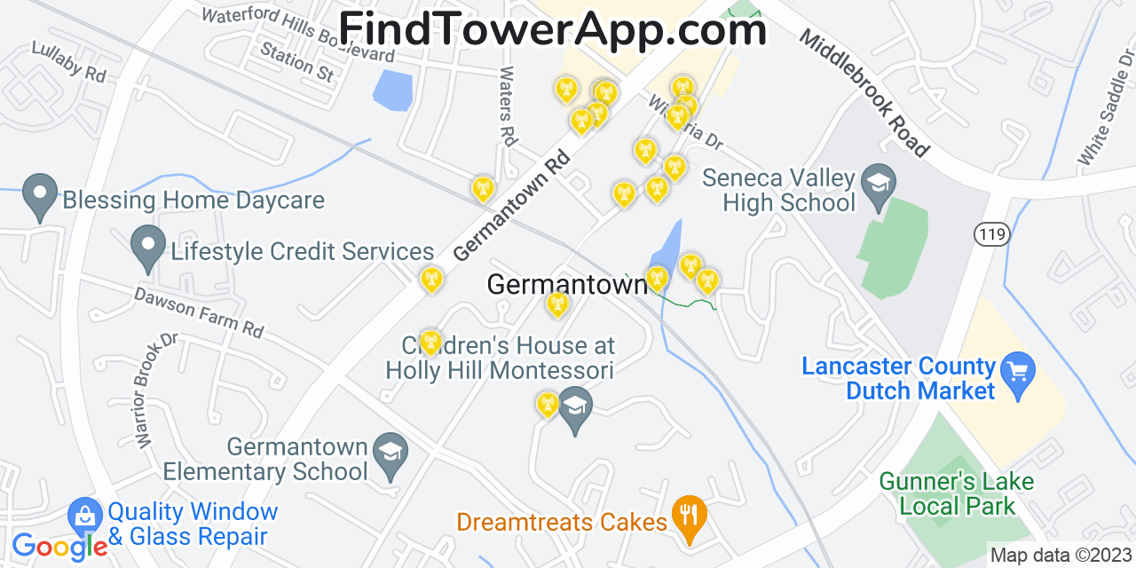 AT&T 4G/5G cell tower coverage map Germantown, Maryland