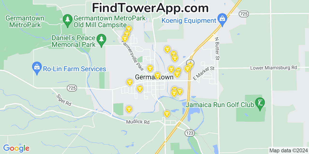 AT&T 4G/5G cell tower coverage map Germantown, Ohio