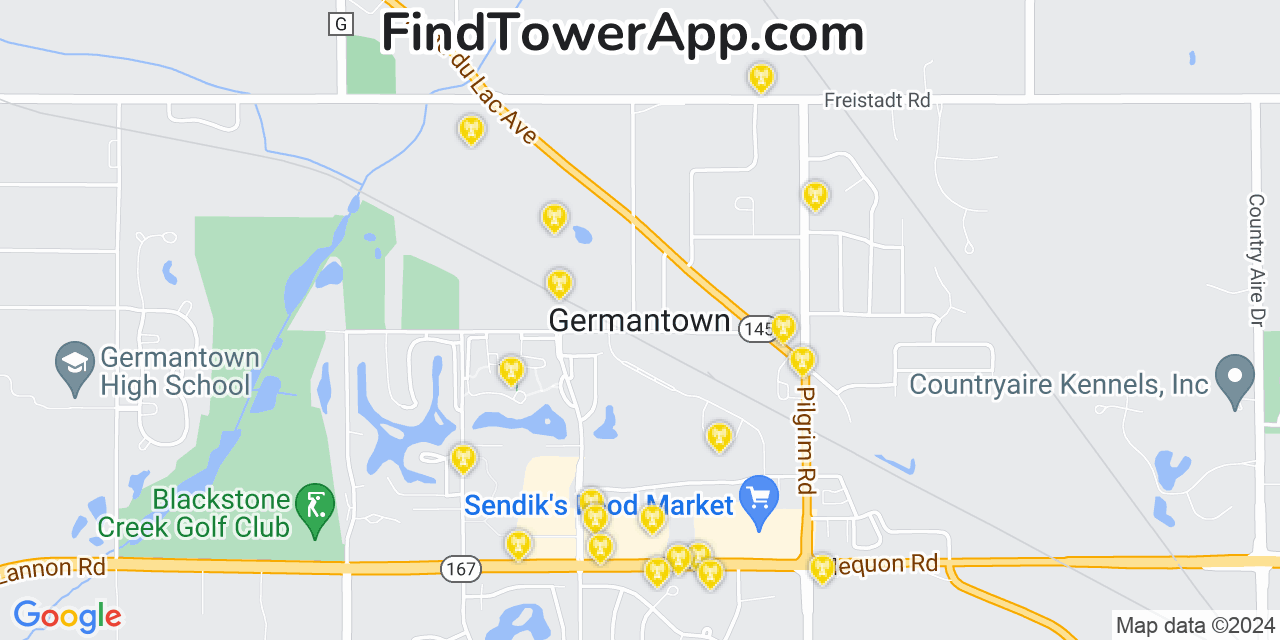 AT&T 4G/5G cell tower coverage map Germantown, Wisconsin