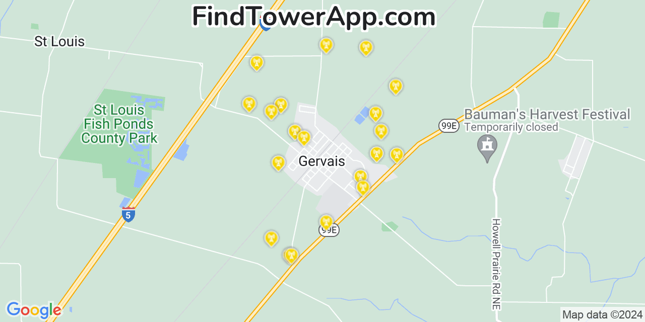 AT&T 4G/5G cell tower coverage map Gervais, Oregon