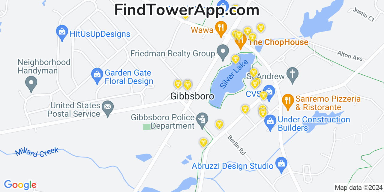 AT&T 4G/5G cell tower coverage map Gibbsboro, New Jersey