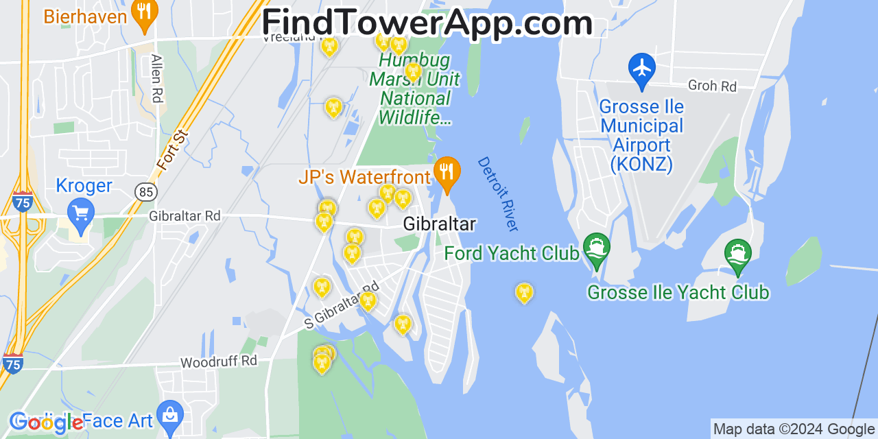 AT&T 4G/5G cell tower coverage map Gibraltar, Michigan