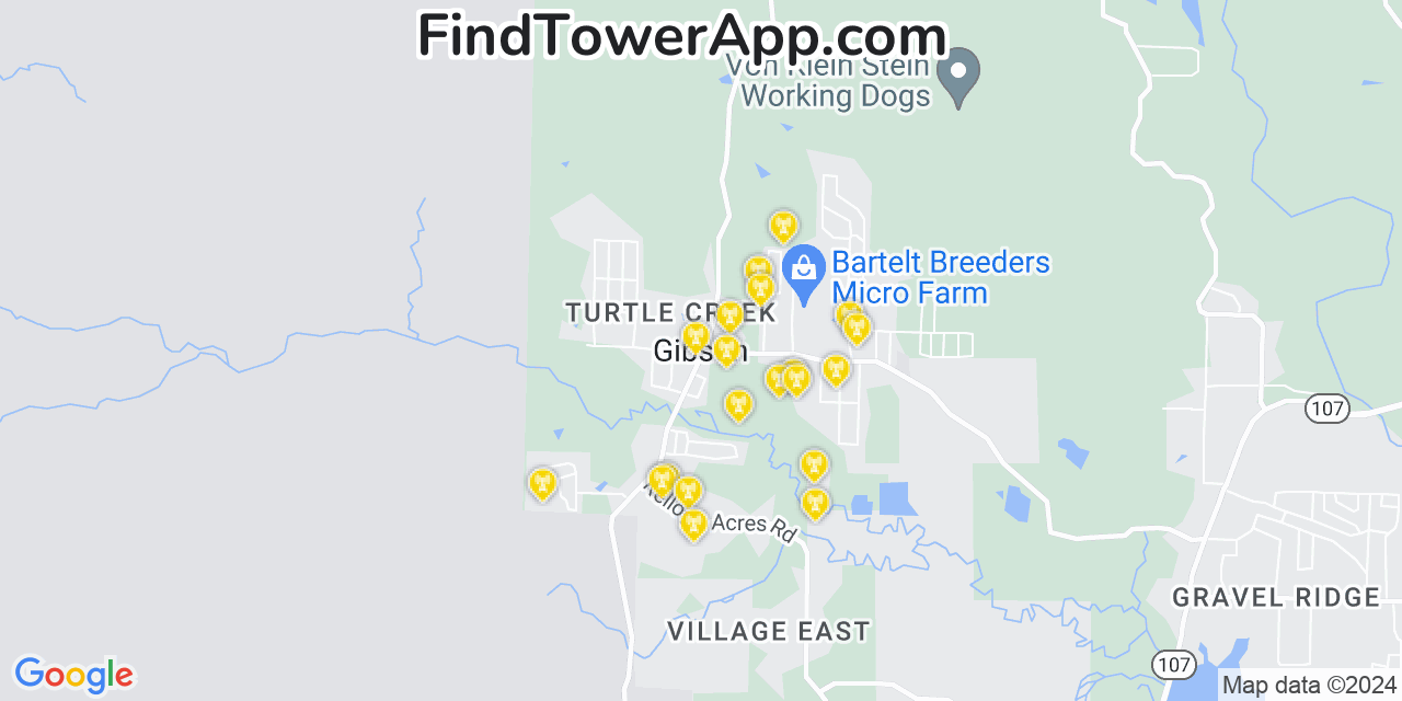 AT&T 4G/5G cell tower coverage map Gibson, Arkansas