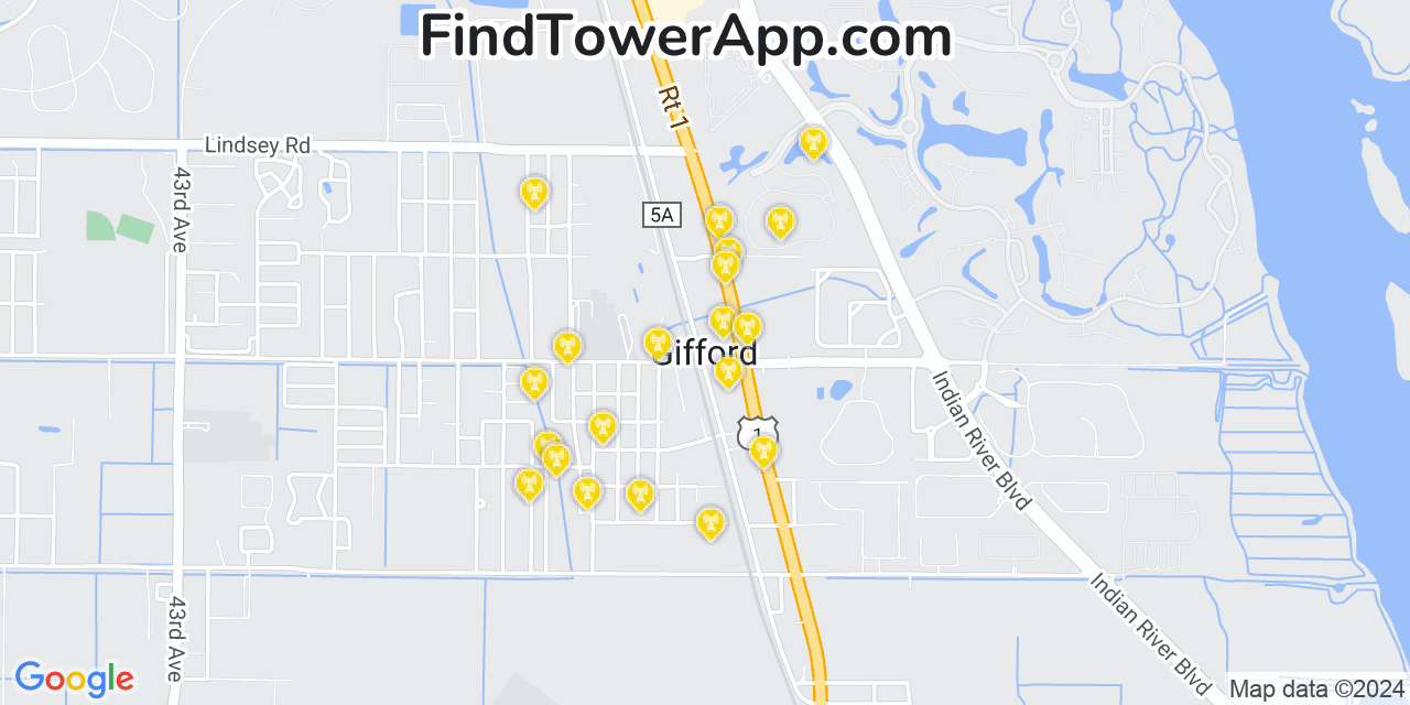 AT&T 4G/5G cell tower coverage map Gifford, Florida