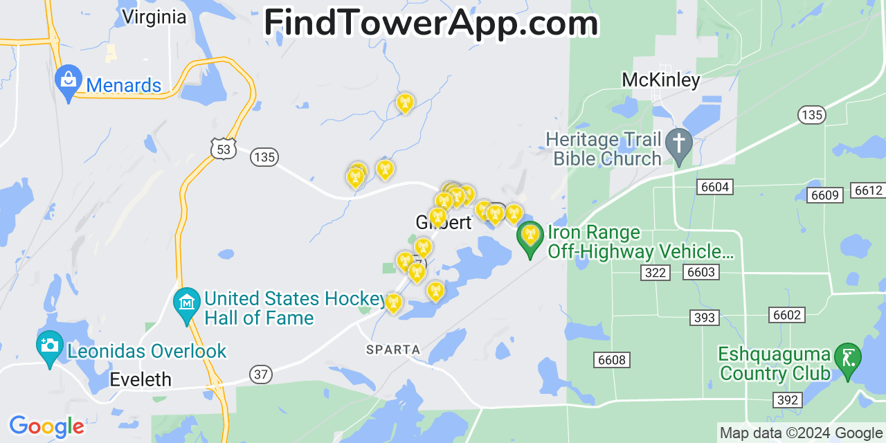 T-Mobile 4G/5G cell tower coverage map Gilbert, Minnesota