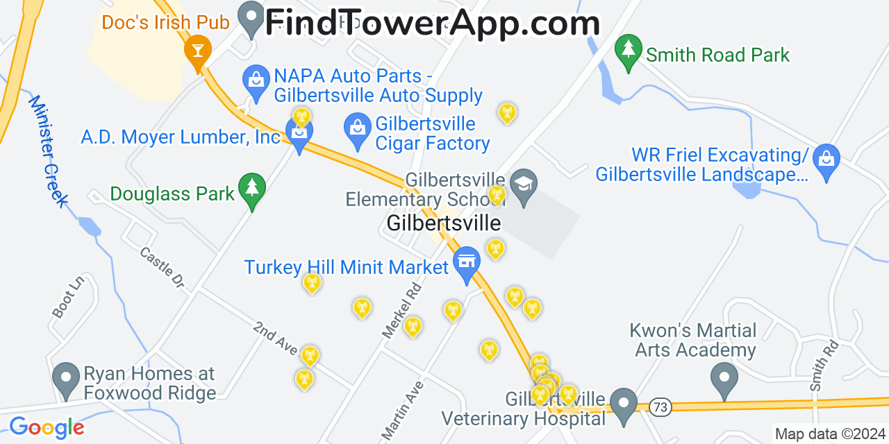 AT&T 4G/5G cell tower coverage map Gilbertsville, Pennsylvania