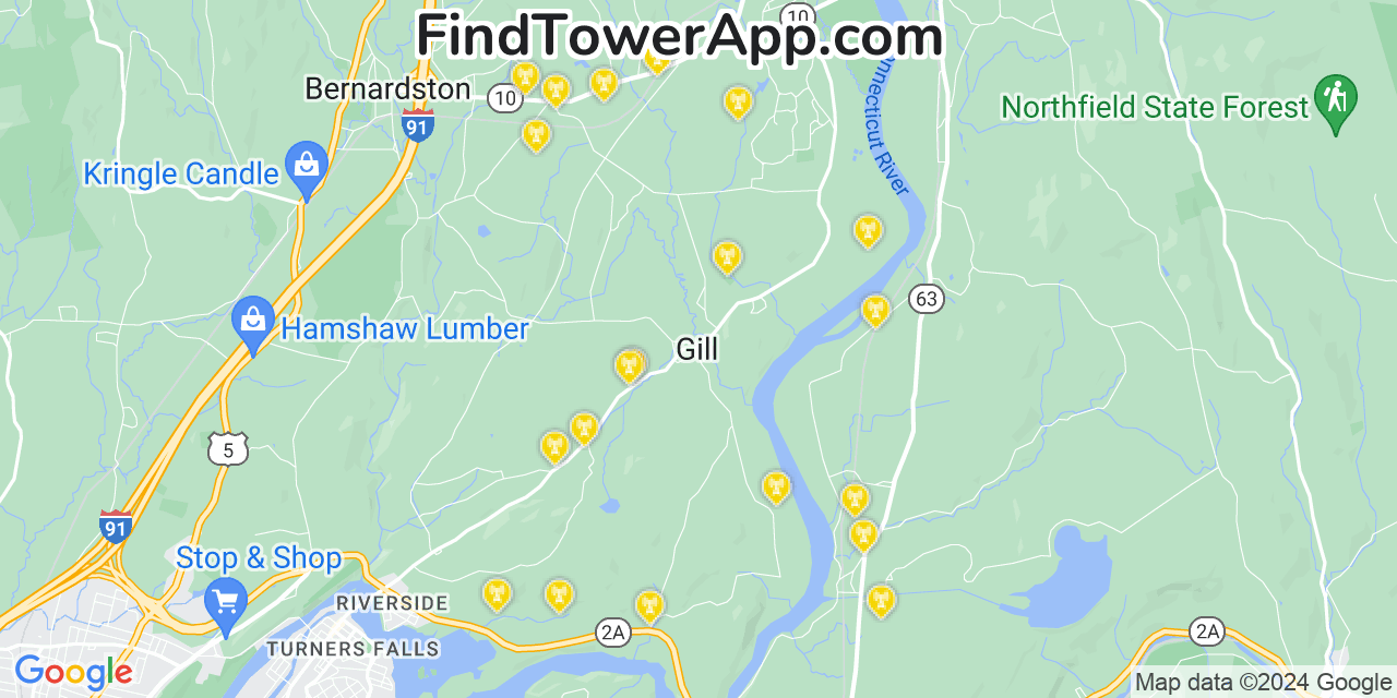 Verizon 4G/5G cell tower coverage map Gill, Massachusetts