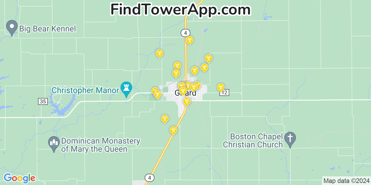 AT&T 4G/5G cell tower coverage map Girard, Illinois