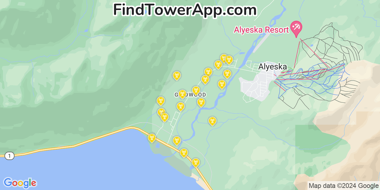 Verizon 4G/5G cell tower coverage map Girdwood, Alaska