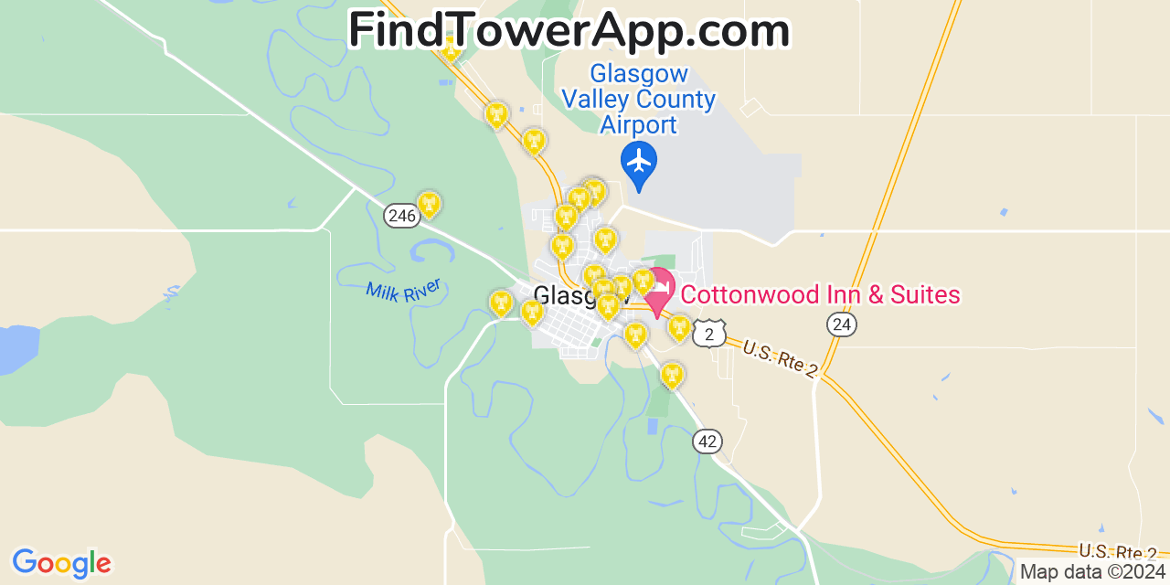 AT&T 4G/5G cell tower coverage map Glasgow, Montana