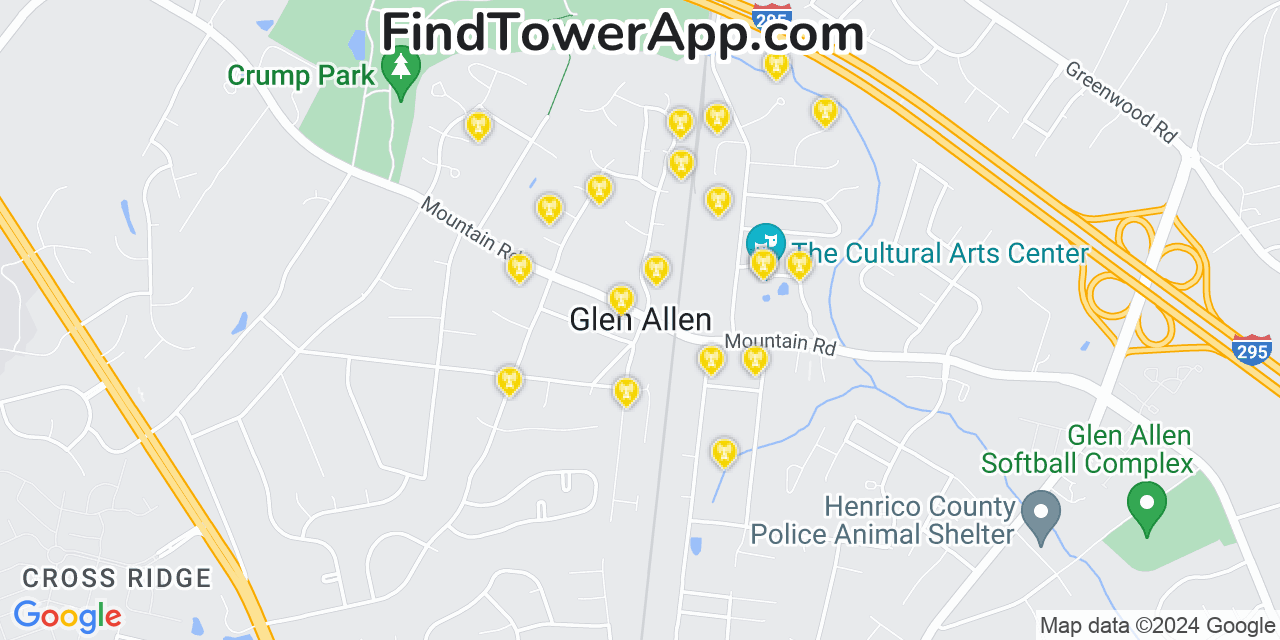 AT&T 4G/5G cell tower coverage map Glen Allen, Virginia