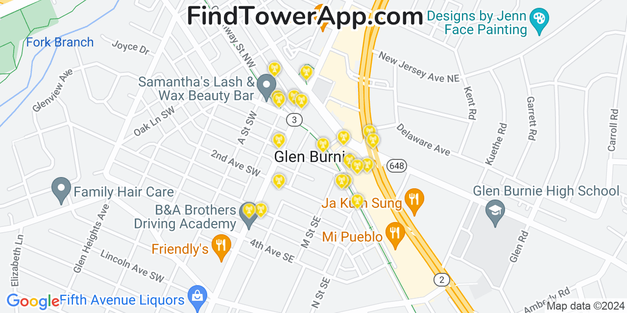 Verizon 4G/5G cell tower coverage map Glen Burnie, Maryland