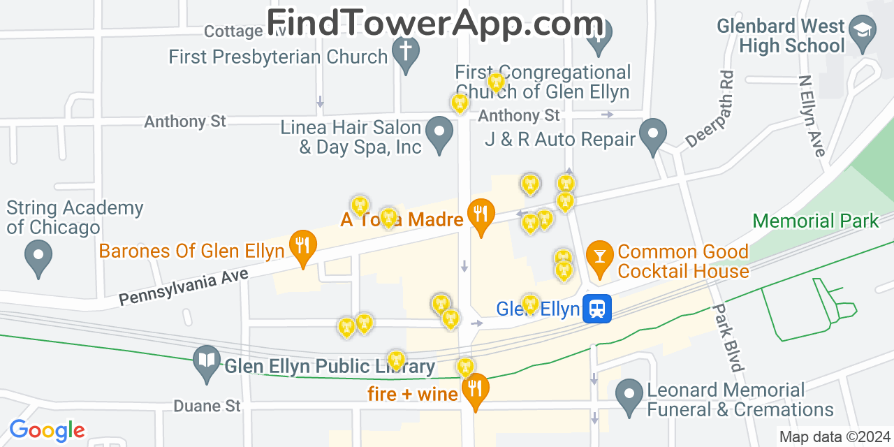 T-Mobile 4G/5G cell tower coverage map Glen Ellyn, Illinois