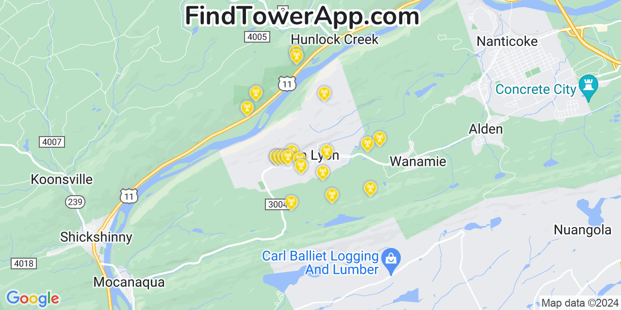 T-Mobile 4G/5G cell tower coverage map Glen Lyon, Pennsylvania