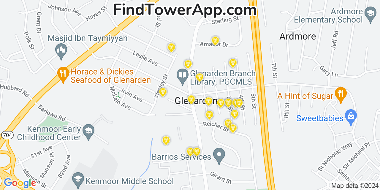 AT&T 4G/5G cell tower coverage map Glenarden, Maryland