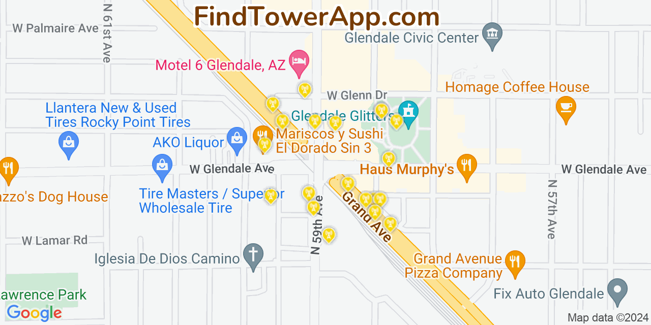 AT&T 4G/5G cell tower coverage map Glendale, Arizona