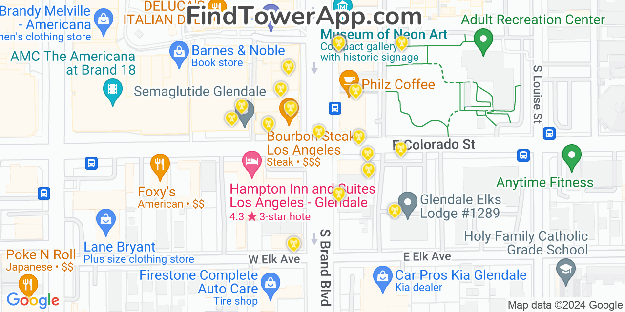 T-Mobile 4G/5G cell tower coverage map Glendale, California