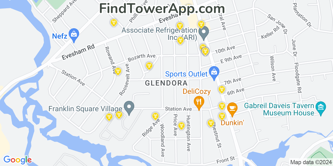 AT&T 4G/5G cell tower coverage map Glendora, New Jersey