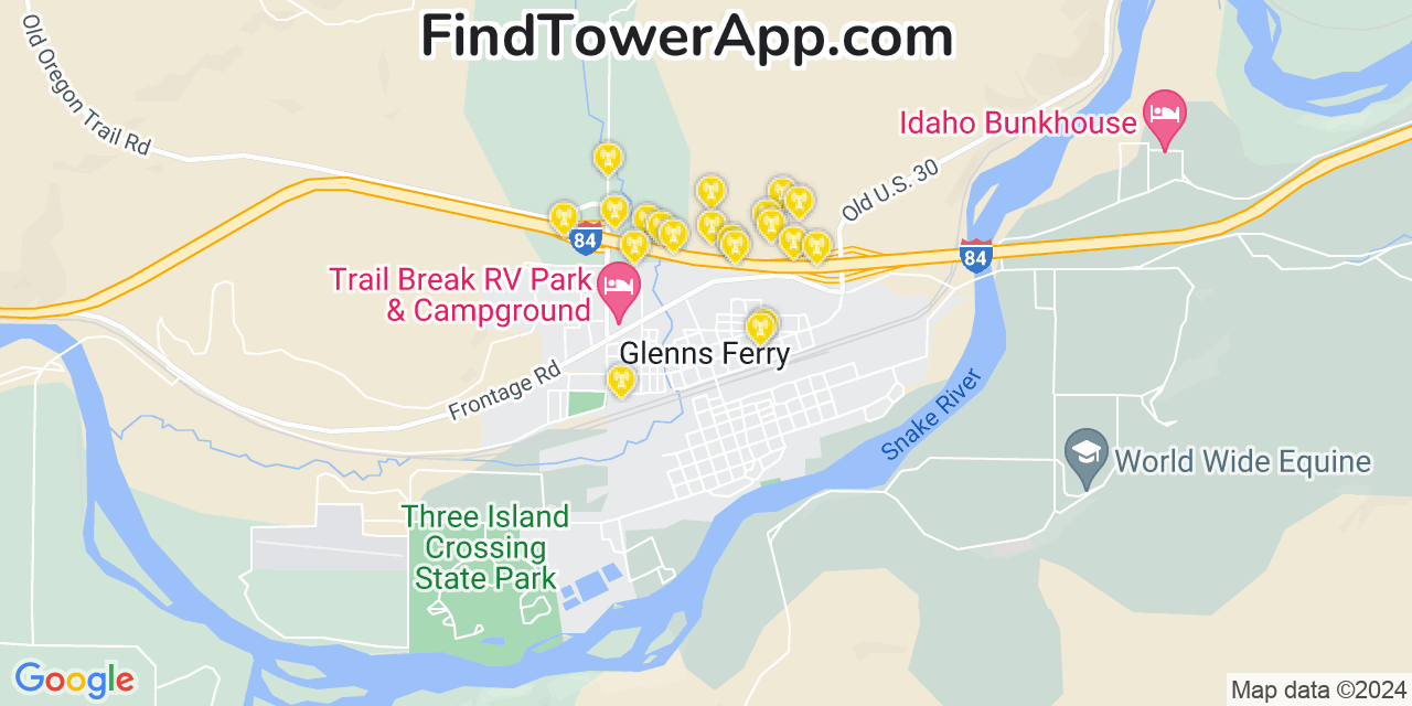 AT&T 4G/5G cell tower coverage map Glenns Ferry, Idaho