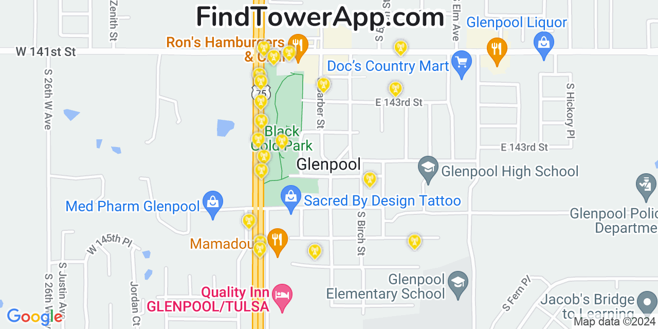 AT&T 4G/5G cell tower coverage map Glenpool, Oklahoma