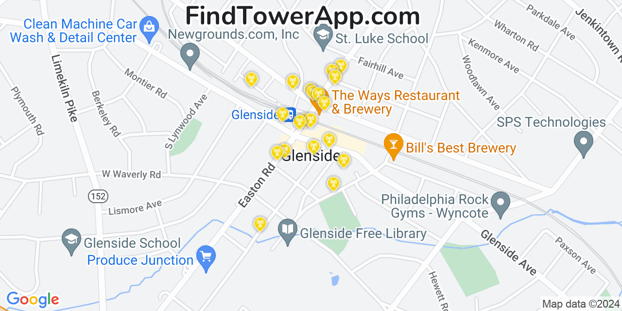 T-Mobile 4G/5G cell tower coverage map Glenside, Pennsylvania