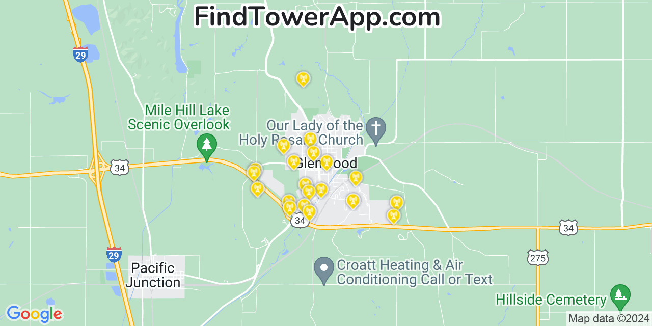 AT&T 4G/5G cell tower coverage map Glenwood, Iowa