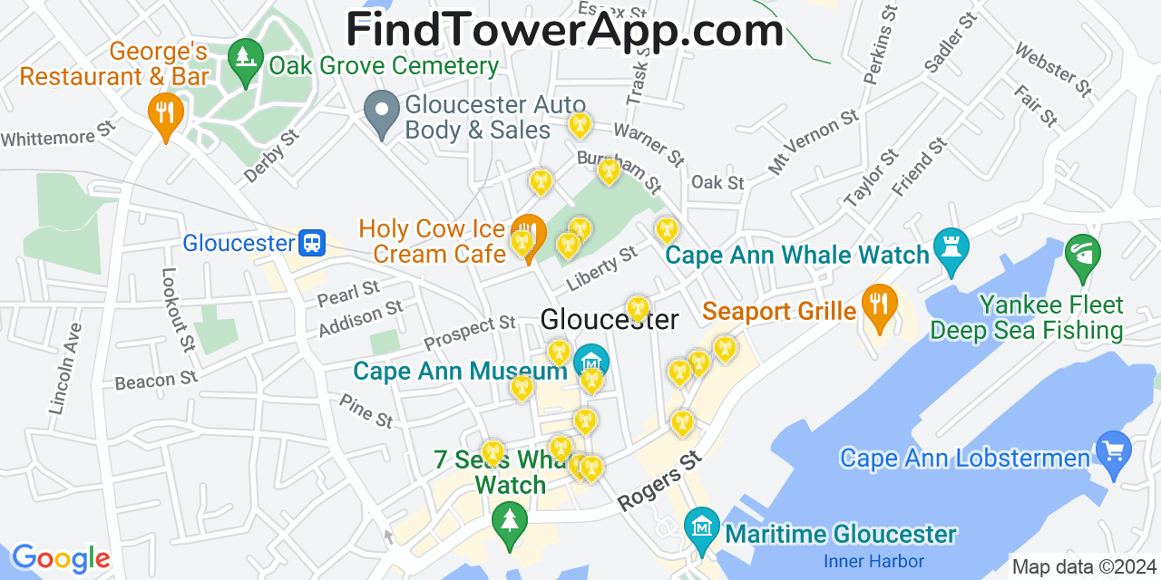 AT&T 4G/5G cell tower coverage map Gloucester, Massachusetts