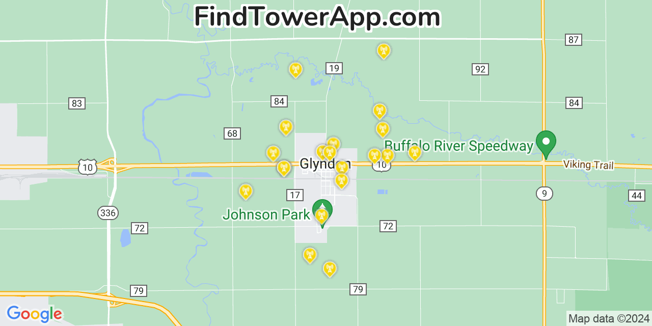 AT&T 4G/5G cell tower coverage map Glyndon, Minnesota