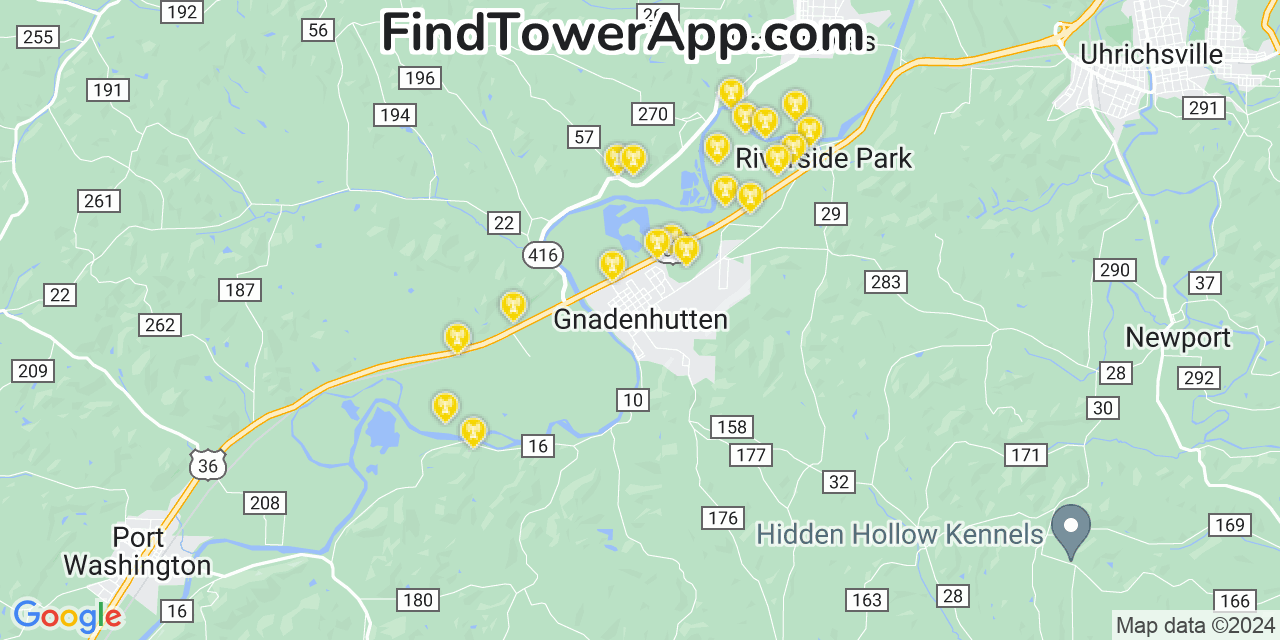 AT&T 4G/5G cell tower coverage map Gnadenhutten, Ohio